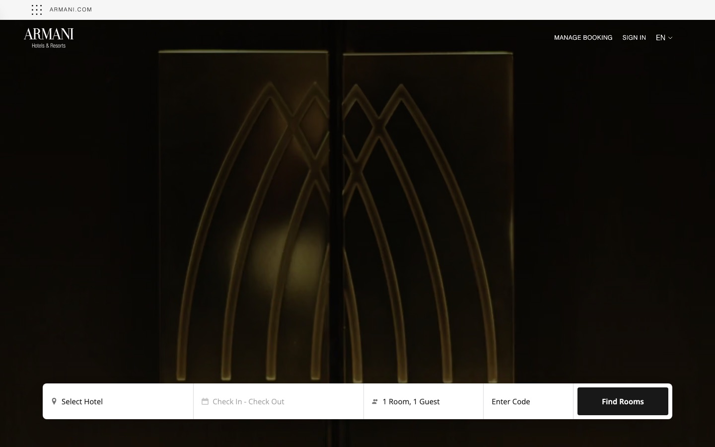 armanihotels.com home page
